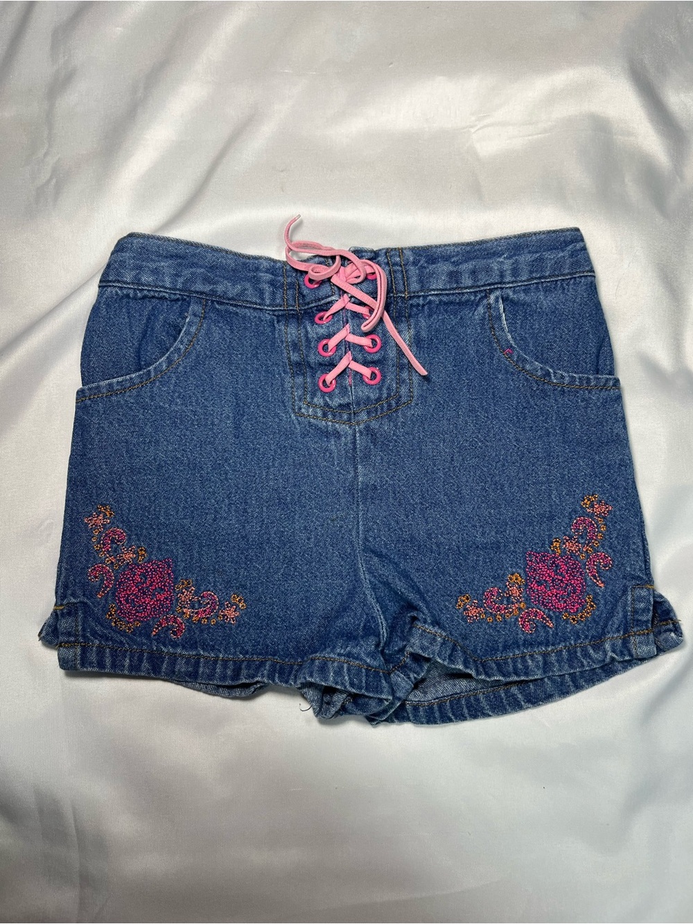 Vintage‎ Y2K Mary-Kate & Ashley Girls 24M Denim Shorts Pink Embroidered Rare
